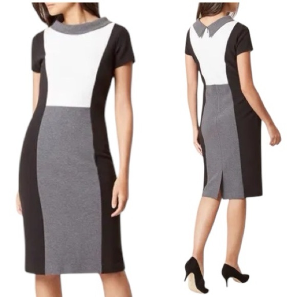 Hobbs London Cordelia Dress Size 8 Black Gray Colorblock Sheath Office NWT - Picture 1 of 12